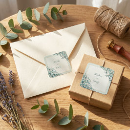 Sage Grün Berry Gold Rahmen Hochzeit Quadratischer Aufkleber