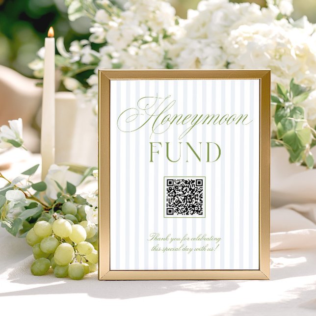 Sage Grün & Blau Flitterwochen Fonds QR-Code Schil (Sage Green & Blue Honeymoon Fund QR Code Sign)