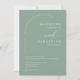 Sage Grün Boho Moderne Architektur Hochzeitsfoto Einladung