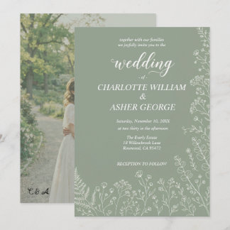 Sage Grün Botanische Foto-Hochzeitseinladung Einladung