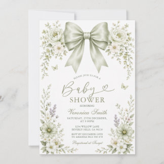 Sage-Grün BOW Coquette Baby Shower Einladung