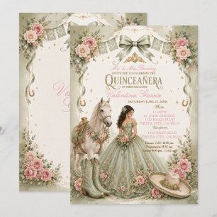 Sage-Grün Charra Quinceañera-Einladung Einladung
