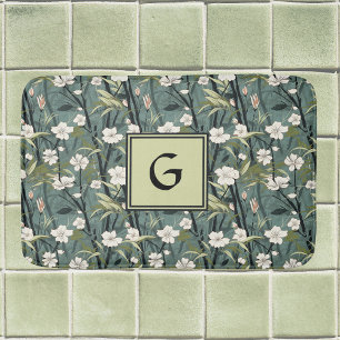 Sage Grün Chinoiserie Blumen Weiße Initiale  Badematte