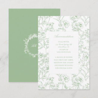 Sage Grün Chinoiserie Toile Hochzeitsunterkunft Begleitkarte