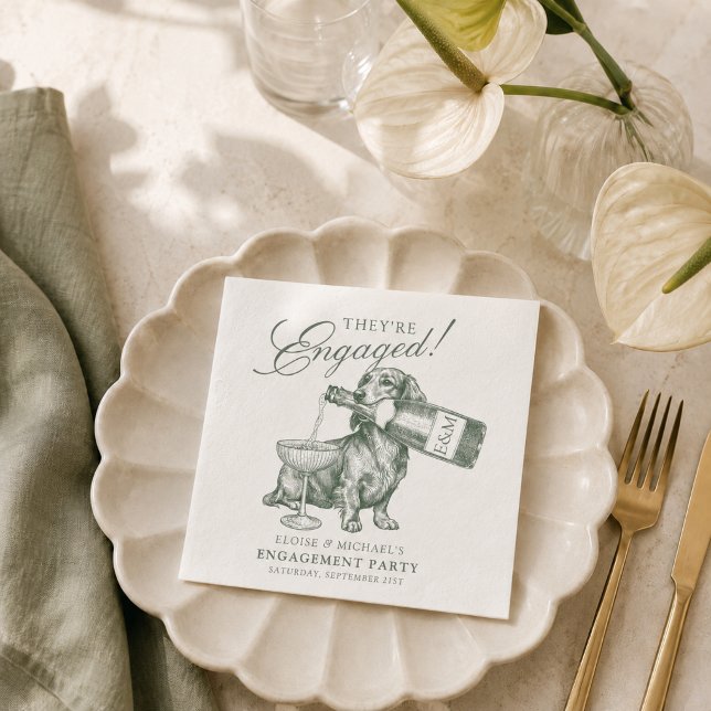 Sage Grün Dachshund Champagner Verlobung Serviette (Sage Green Dachshund Champagne Engagement Napkins)