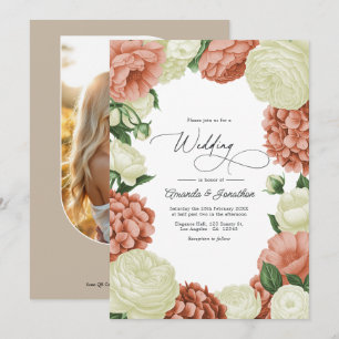 Sage Grün, Dusty Peach & Elfenbein Florale Hochzei Einladung