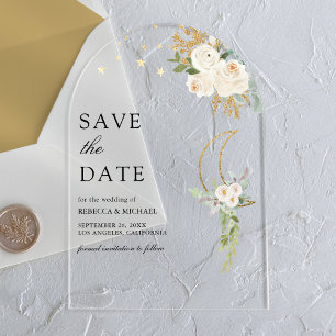 Sage Grün Elfenbein Floral Mond Hochzeit Save the Acryleinladungen