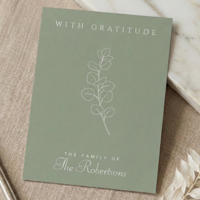 Sage Grün Eukalyptus Minimalist Beerdigung Danke Karte (Sage green eucalyptus simple line art funeral thank you card)