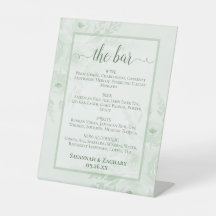 Sage Grün Florales Hochzeitsgetränke oder Bar Menü