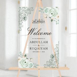 Sage Grün Florales Spitzen Muslim Hochzeitsbegrüßu Acrylschild
