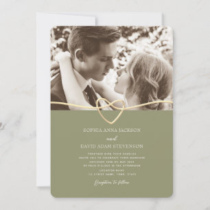 Sage Grün Foto-Hochzeitseinladung mit QR-Code Einladung