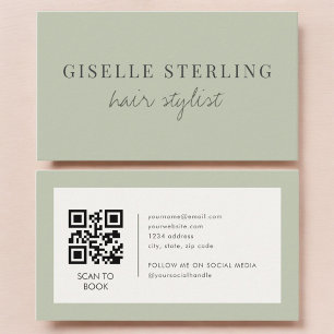 Sage-Grün-Friseur-QR-Code Visitenkarte