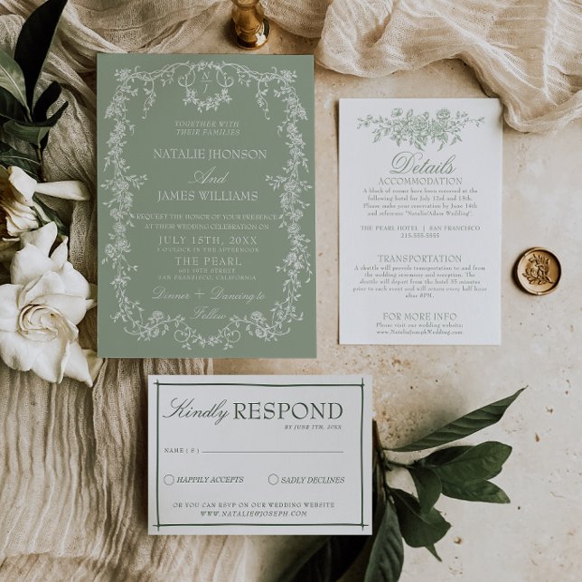 Sage Grün Garten Wald Monogramm Boho Hochzeit Einladung (Von Creator hochgeladen)