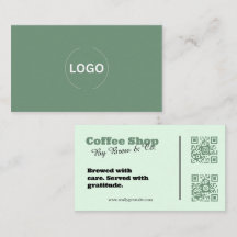 Sage-Grün-Geschäftskarte für Coffeeshops mit QR-Co