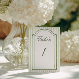 Sage-Grün-Gestreifte Hochzeit Tischnummer