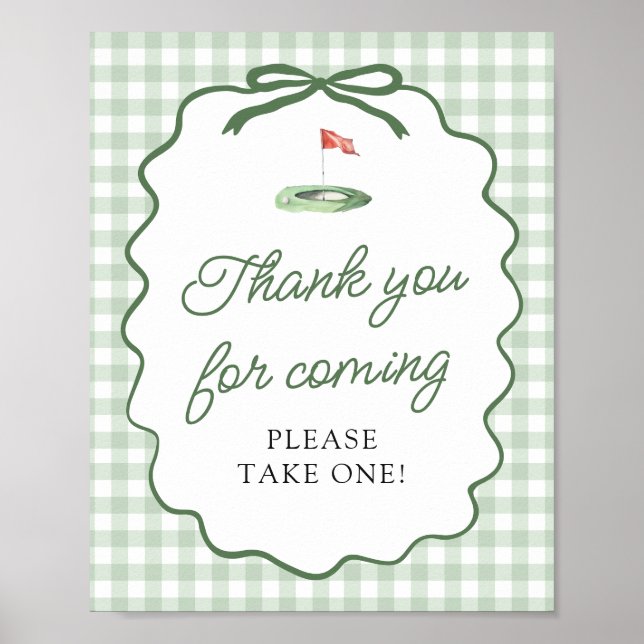 Sage Grün Gingham Golf Danke fürs Kommen Schild (Vorne)