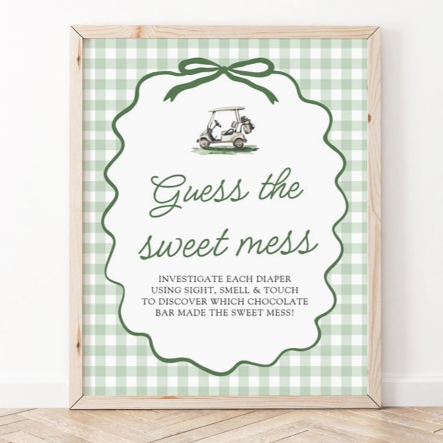 Sage Grün Gingham Golf Errate das süße Durcheinand Poster (Sage Green Gingham Golf Guess the Sweet Mess Game Sign)