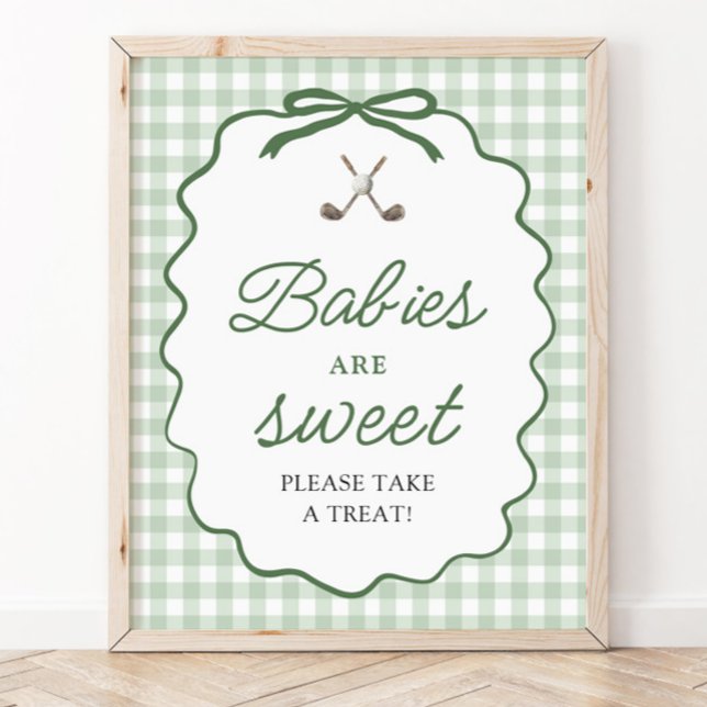Sage Grün Gingham Schleife Golf Babys sind Süß Sch Poster (Sage Green Gingham Bow Golf Babies are Sweet Sign)