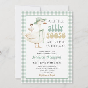 Sage-Grün-Gingham-Silly-Goose-Baby-Party Einladung