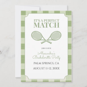 Sage Grün Gingham-Tennis-Junggesellinnenabschied Einladung