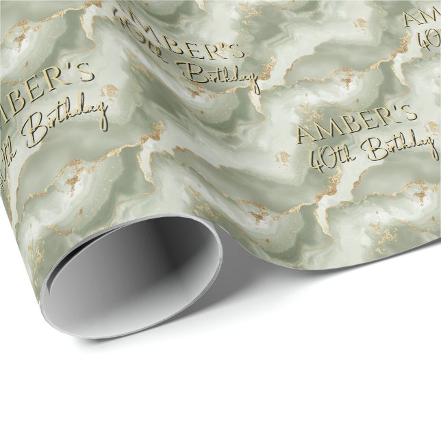 Sage-Grün-Gold abstraktes Marmordesign Geschenkpapier (Rolleneckpunkt)