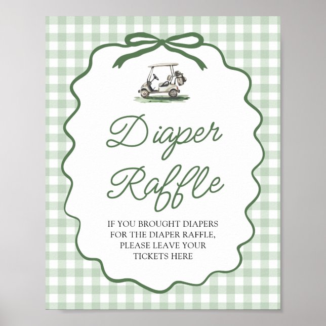 Sage Grün Golf Bow Babyshower Diaper-Raffle-Spiel Poster (Vorne)