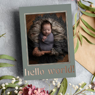 Sage-Grün Hello World Foto-Geburtsanzeige Folieneinladung