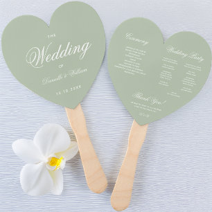 Sage Grün Herz Elegantes Skript Hochzeitsprogramm  Fächer