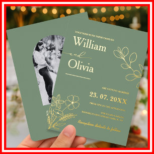 Sage Grün Hochzeit   Florales Foto Folieneinladung