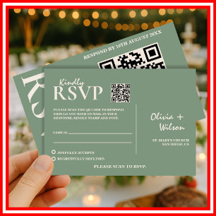 Sage Grün Hochzeit QR Code RSVP Beilagekarte Karte