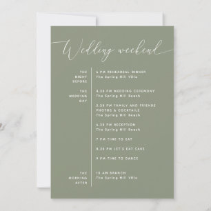 Sage-Grün Hochzeits-Zeitplan Elegante Reiseroute Einladung
