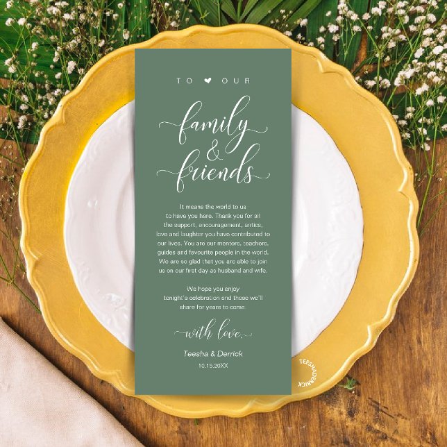 Sage Grün Hochzeitsplatz Gedeck Dankeskarten Programm (Sage Green Wedding Place Setting Thank You Card, Dinner Lunch Brunch Party Celebration)