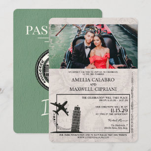 Sage Grün Italien Reisepass Hochzeits-Einladung Einladung