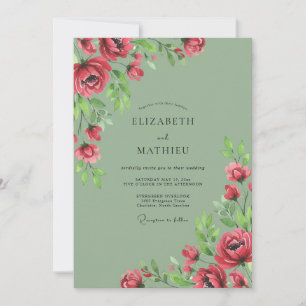 Sage-Grün Majestätische Rosenhochzeit Einladung