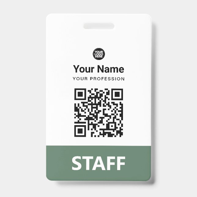 Sage Grün Mitarbeiter QR-Code, Barcode, Logo, Name Ausweis (Vorderseite)