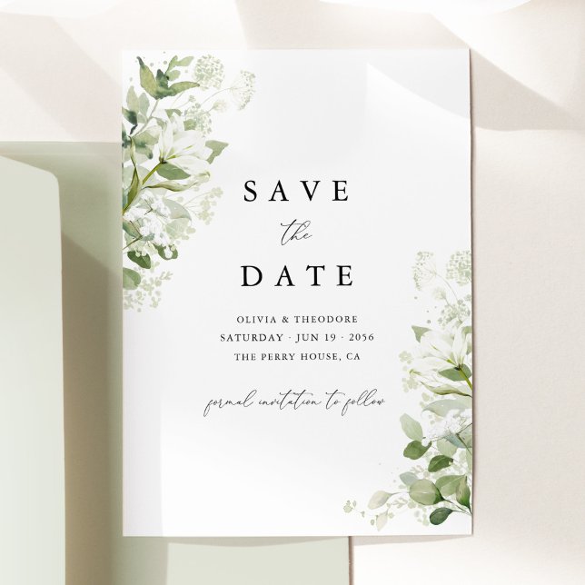 Sage Grün Organische Grünpflanzen Aquarell Hochzei Save The Date (Sage green organic greenery wedding save the date card with watercolor botanical & modern elegant)