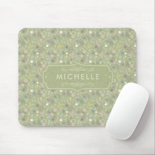 Sage Grün Pink Weiße Blumen Florales Boho Muster Mousepad