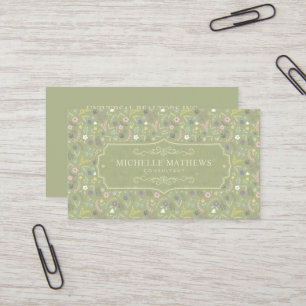 Sage Grün Pink Weiße Blumen Florales Boho Muster Visitenkarte