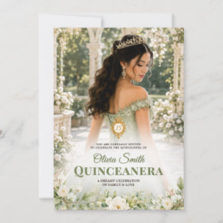 Sage-Grün Quinceanera-Blumen 15. Geburtstag Einladung