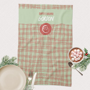 Sage-Grün Retro-Kariert Weihnachtshelfer Geschirrtuch