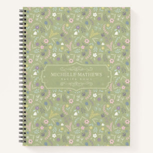 Sage Grün Rosa Weiße Blumen Florales Boho Muster Notizbuch