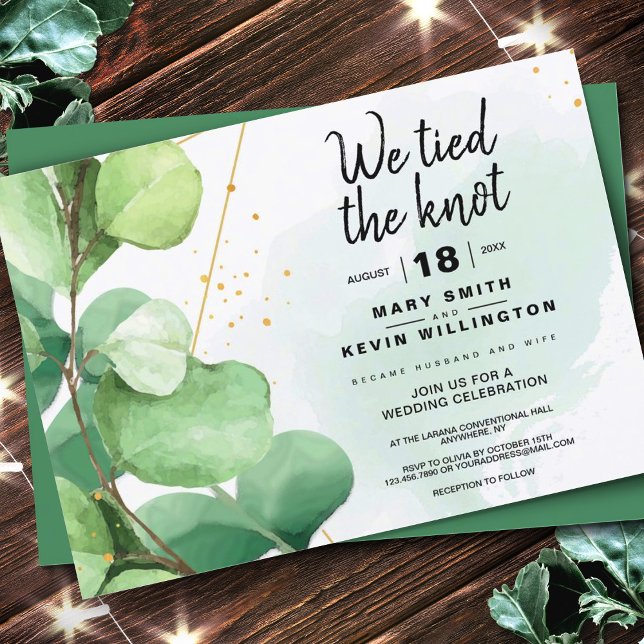 Sage grün rustikal minimale wir binden den Knoten  Einladung (Sage Green Rustic Minimal We Tied the Knot Wedding Invitation, Elopement Invitation)