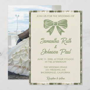 Sage Grün Rustikale Denim-Foto-Hochzeit Einladung