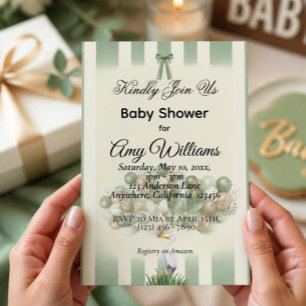 Sage Grün Storch Baby Shower Einladung Neutral