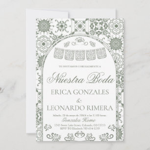 Sage Grün Talavera Papel Picado Spanische Hochzeit Einladung