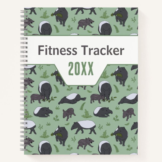 Sage-Grün Tapir Dschungel Fitness-Tracker Notizbuch (Vorderseite)