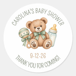 Sage-Grün Teddybär Baby Shower Favor Aufkleber