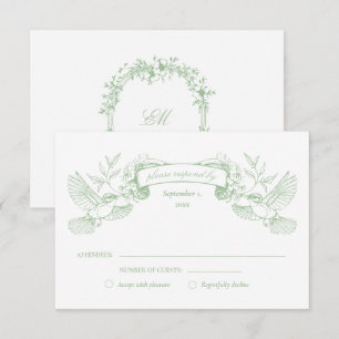 Sage Grün Toile Vögel Hochzeit RSVP Karte