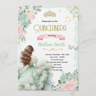 Sage Grün und Blush Pink Quinceañera Einladung