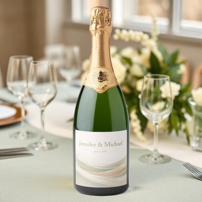 Sage Grün und Elfenbein Hochzeit (Sage Green and Ivory Wedding Sparkling Wine Label )